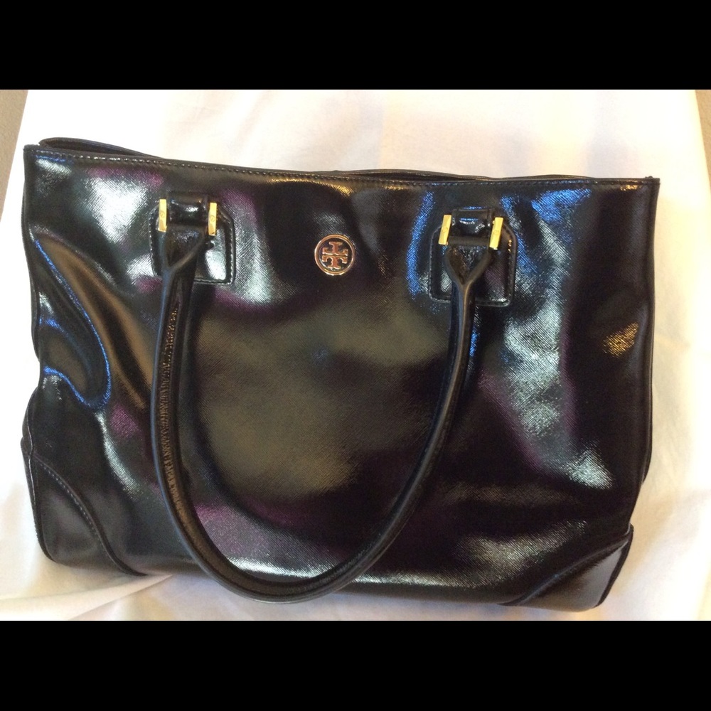 Tory Burch black patent leather bag like new!
